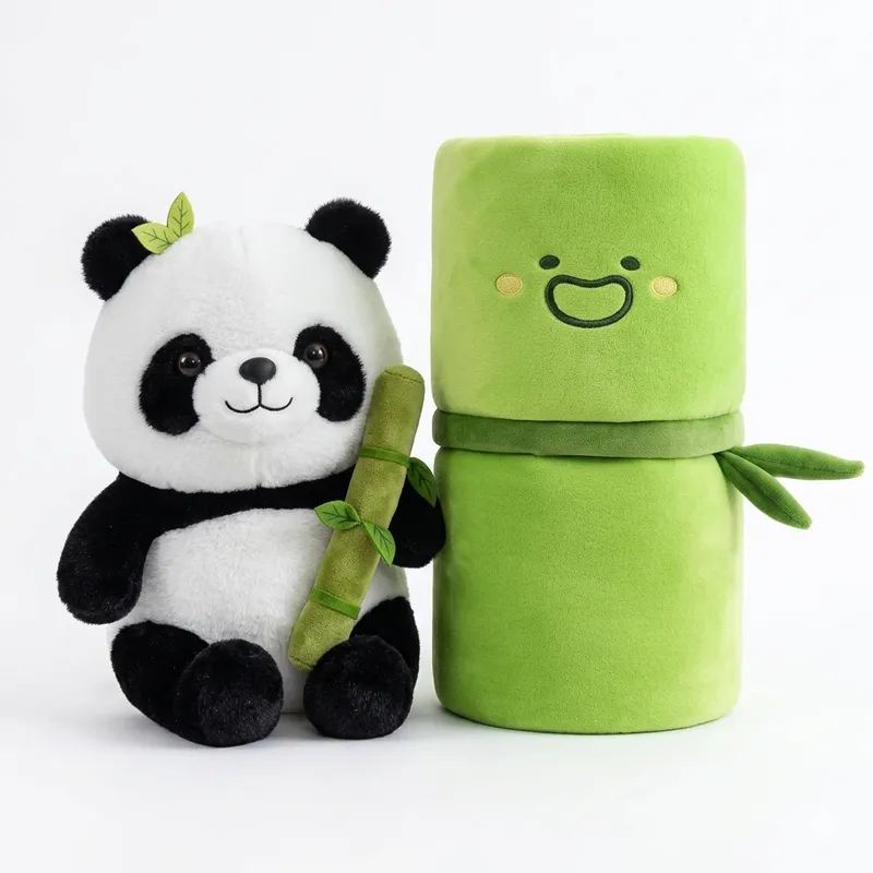 2-in-1 Panda Plush Toy with Bamboo Storage Bag | Soft Stuffed Toy & Foldable Cushion