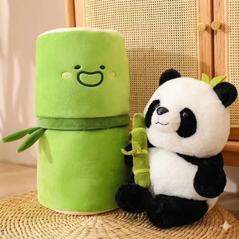 2-in-1 Panda Plush Toy with Bamboo Storage Bag | Soft Stuffed Toy & Foldable Cushion