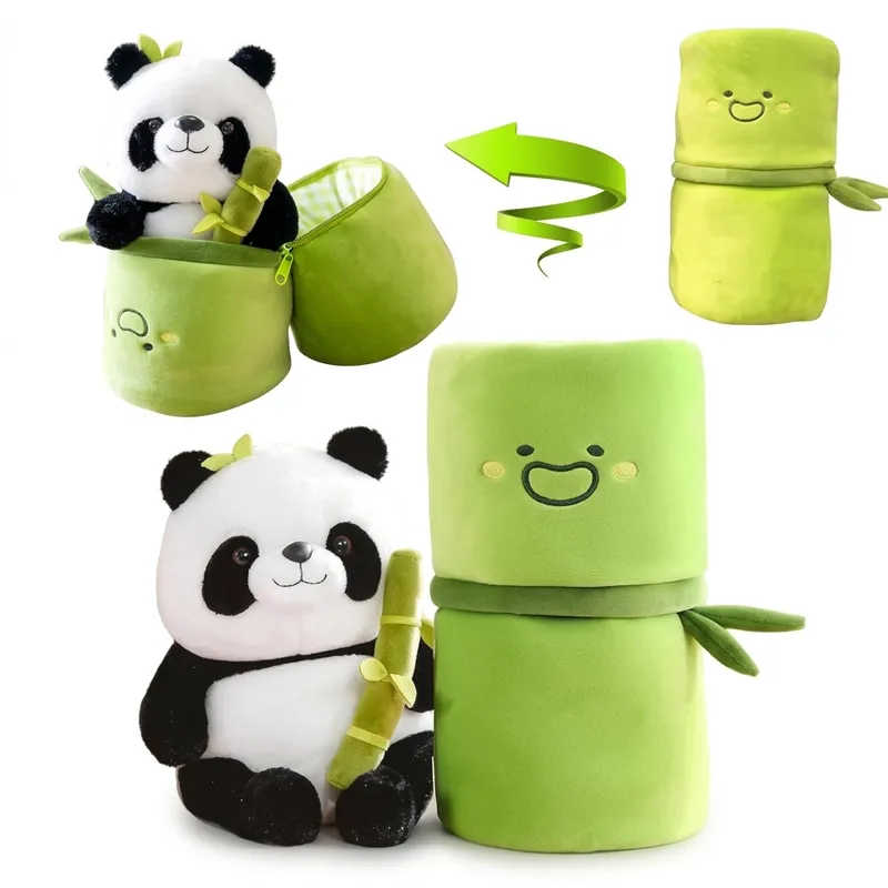 2-in-1 Panda Plush Toy with Bamboo Storage Bag | Soft Stuffed Toy & Foldable Cushion