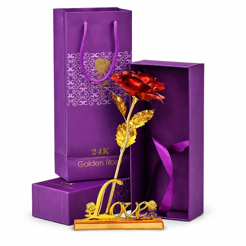 24K Gold Plated Artificial Rose with Stand | Romantic Eternal Rose Gift in Premium Box for Valentine, Anniversary & Special Occasions
