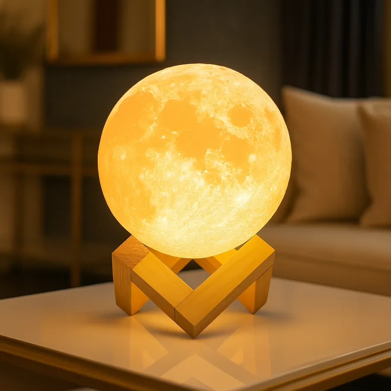 3D Moon Lamp Touch Control LED Night Light with Wooden Stand