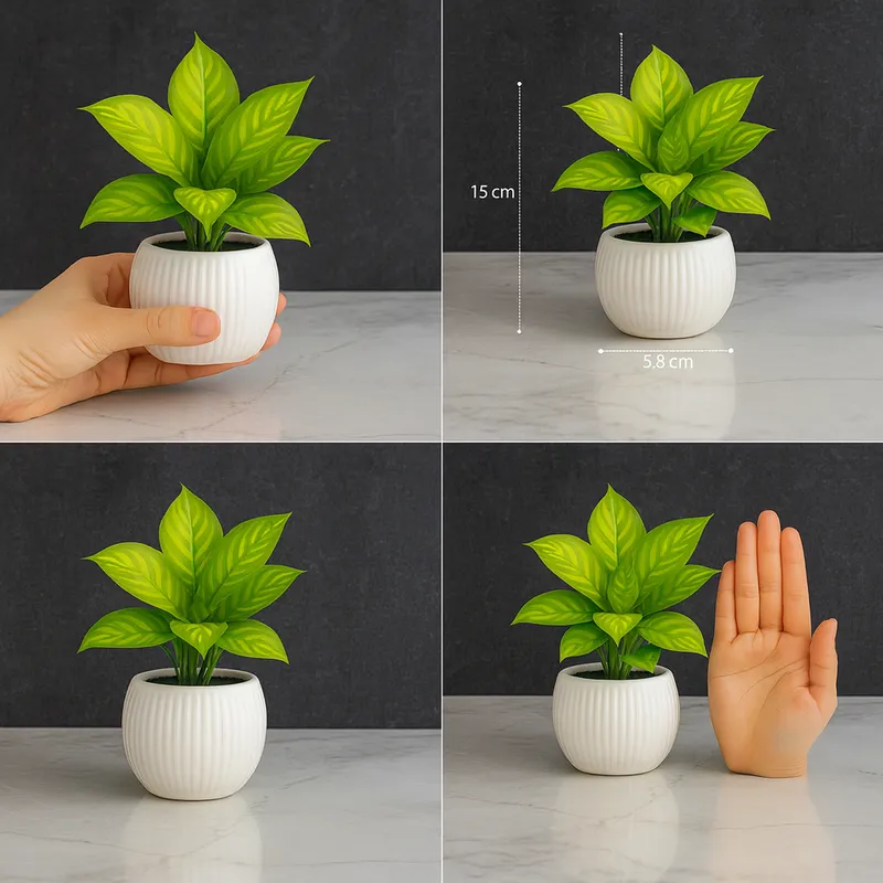 Artificial Potted Plant with Ceramic Pot | Mini Green Indoor Plant for Home Décor