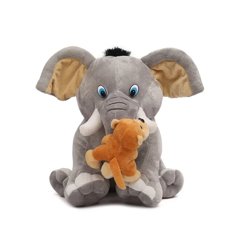 Cute Elephant Soft Toy with Baby Monkey (35 cm) – Plush Stuffed Animal Toy