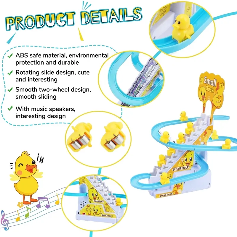 Duck Climbing Stairs Toy with Music & Lights | Electric Duck Slide Toy for Kids | Automatic Ladder Track Toy (Battery Operated)
