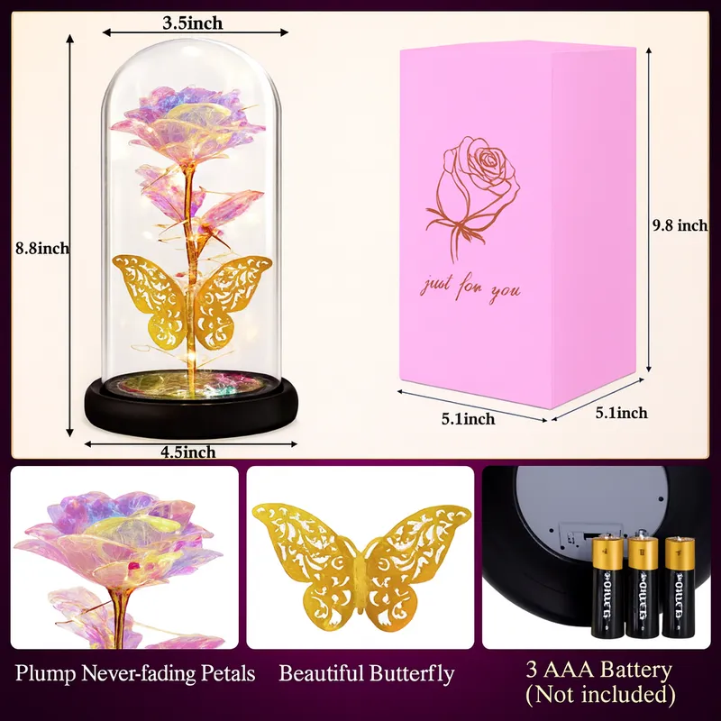 Eternal LED Rose Glass Dome with Butterfly| Romantic Night Lamp Gift