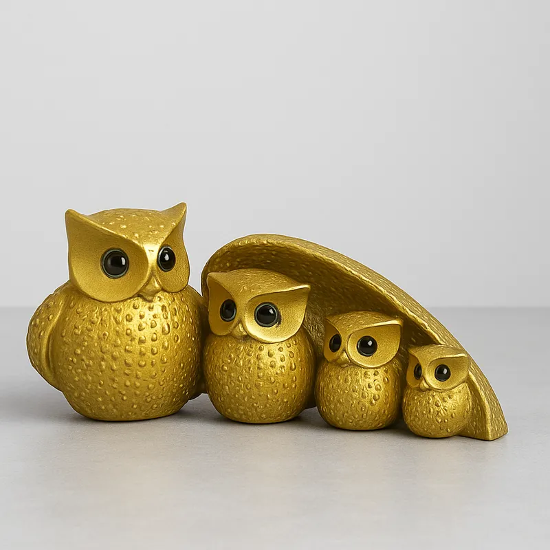 Golden Owl Family Showpiece Set | Decorative Owl Figurines for Home Décor