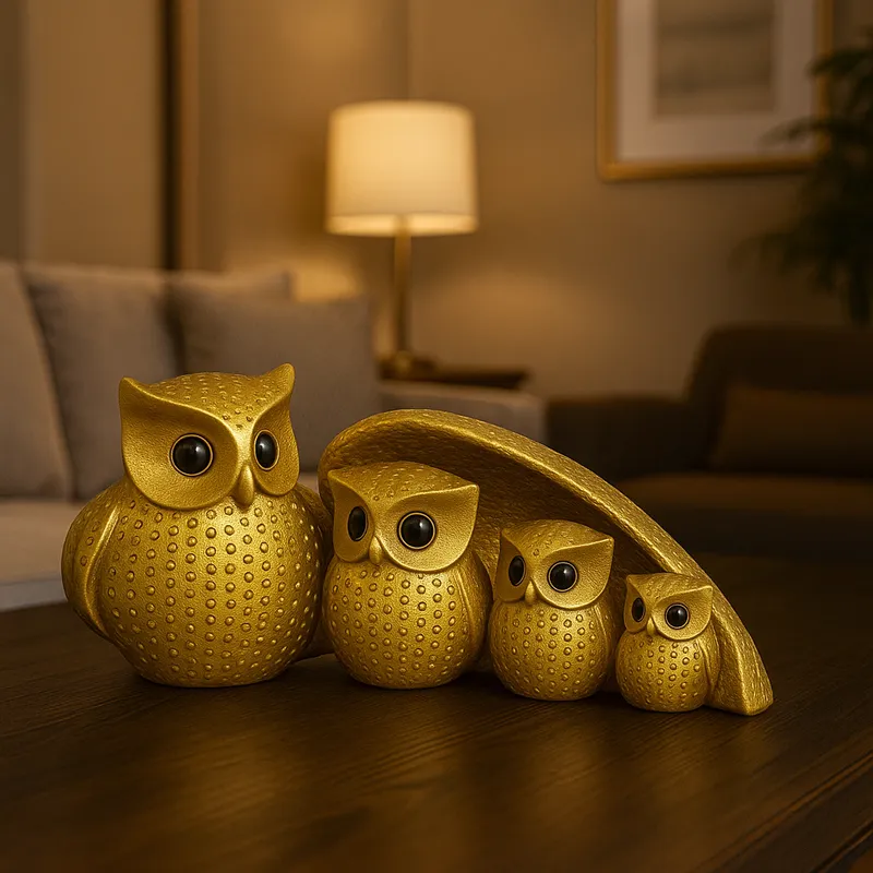 Golden Owl Family Showpiece Set | Decorative Owl Figurines for Home Décor