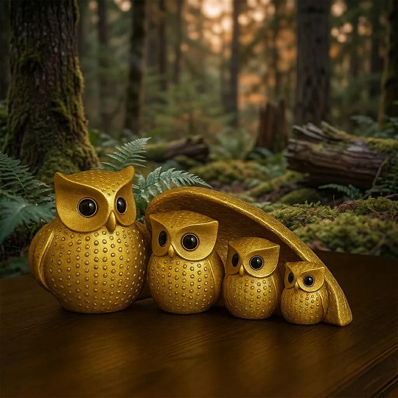 Golden Owl Family Showpiece Set | Decorative Owl Figurines for Home Décor