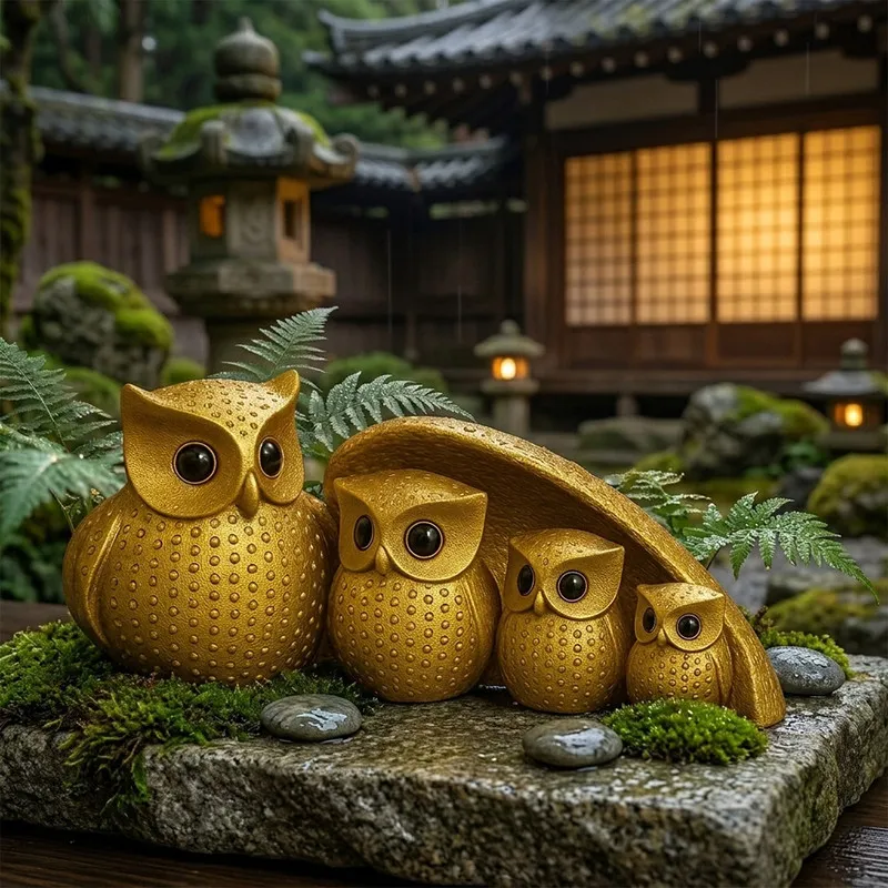 Golden Owl Family Showpiece Set | Decorative Owl Figurines for Home Décor