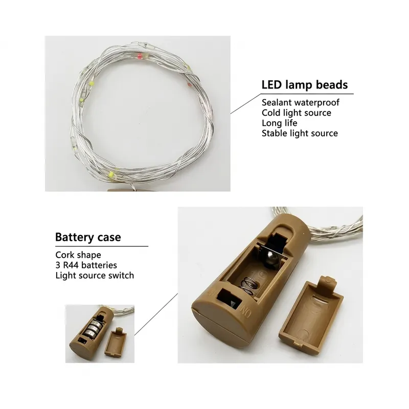 LED Bottle Cork String Lights | Warm White Fairy Lights for Wine Bottles