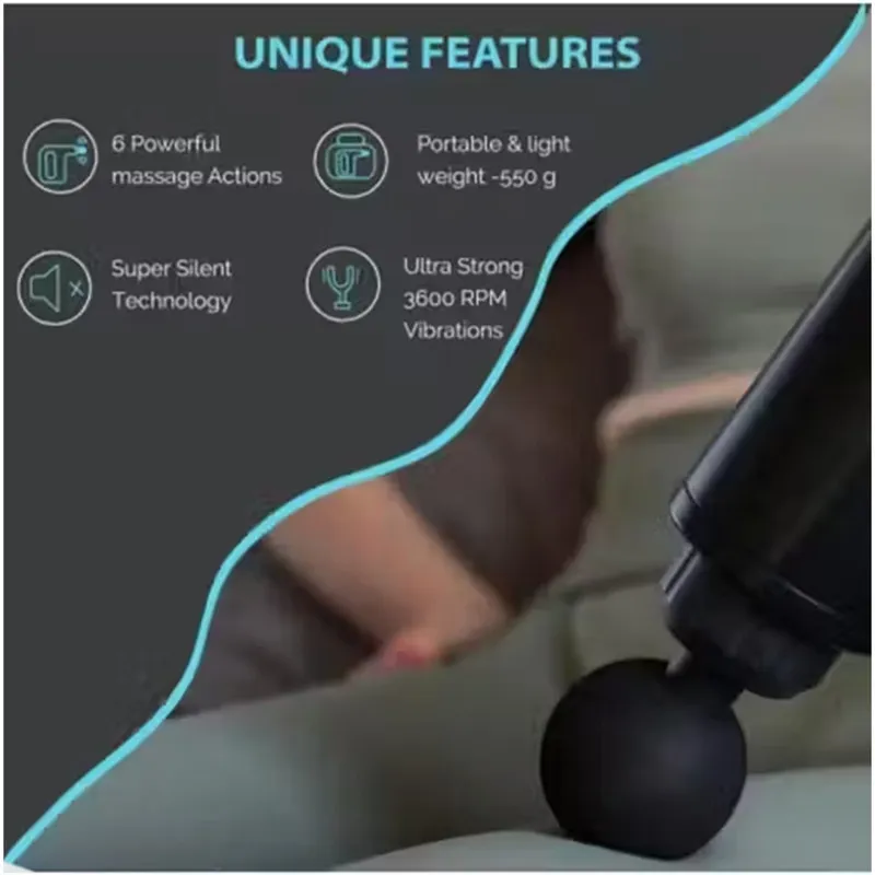 Portable Deep Tissue Massage Gun with 4 Heads | Muscle Relaxation Body Massager for Pain Relief & Recovery