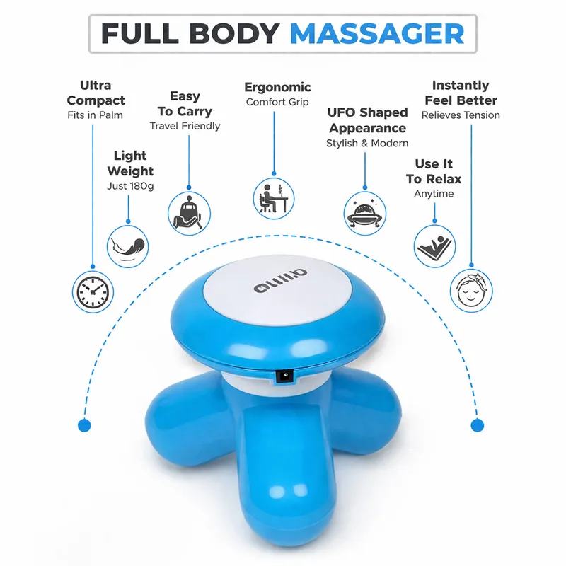 Portable Electric Mini Body Massager | 3 Head Handheld Vibration Massager for Neck, Back, Shoulder & Full Body Relaxation (USB Rechargeable)