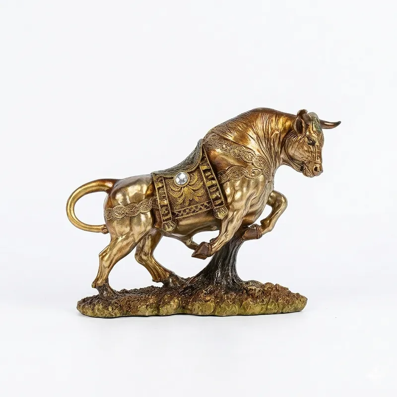 Premium Golden Bull Decorative Showpiece Statue – Resin Feng Shui Ox Figurine for Home
