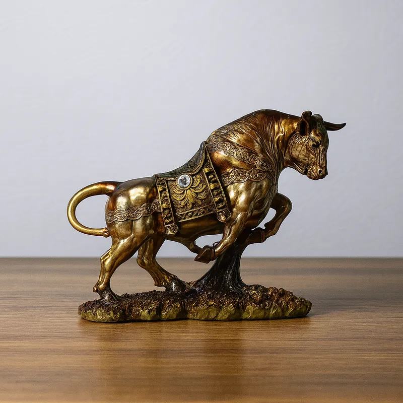 Premium Golden Bull Decorative Showpiece Statue – Resin Feng Shui Ox Figurine for Home
