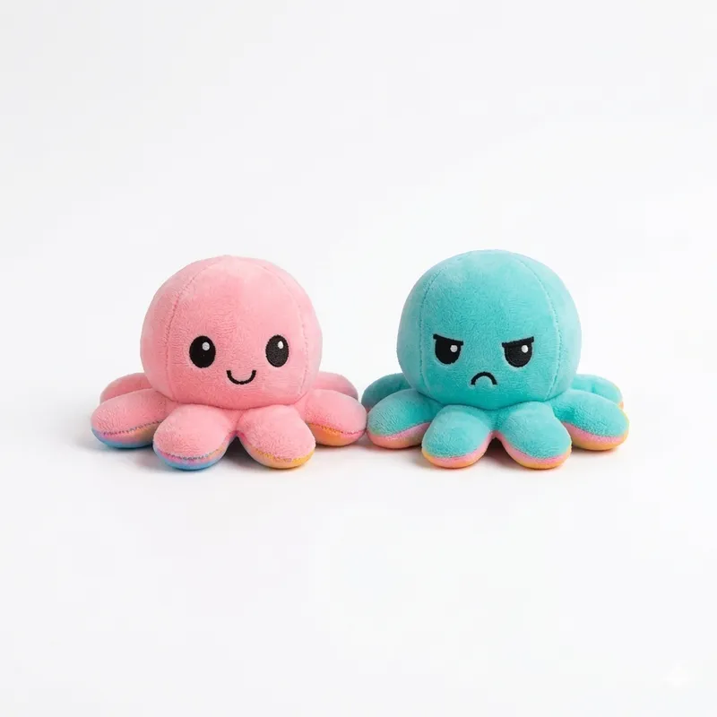 Reversible Octopus Soft Toy (20 cm) – Mood Flip Plush Toy with Happy & Angry Faces