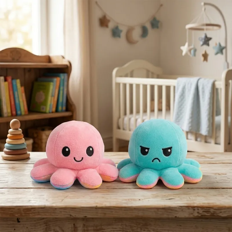 Reversible Octopus Soft Toy (20 cm) – Mood Flip Plush Toy with Happy & Angry Faces