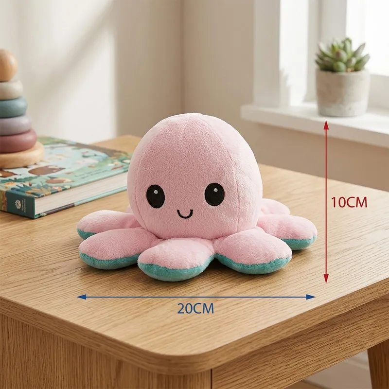 Reversible Octopus Soft Toy (20 cm) – Mood Flip Plush Toy with Happy & Angry Faces