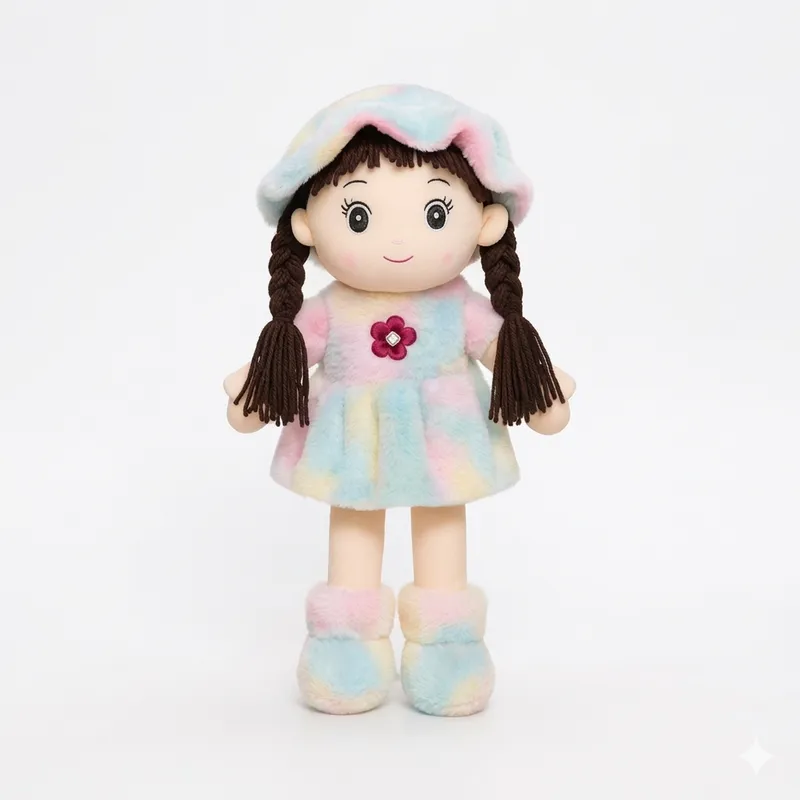 Soft Plush Doll for Kids (42 cm) – Cute Girl Stuffed Toy with Braided Hair