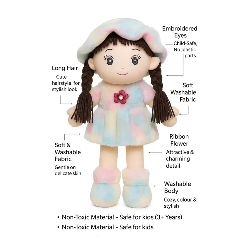 Soft Plush Doll for Kids (42 cm) – Cute Girl Stuffed Toy with Braided Hair