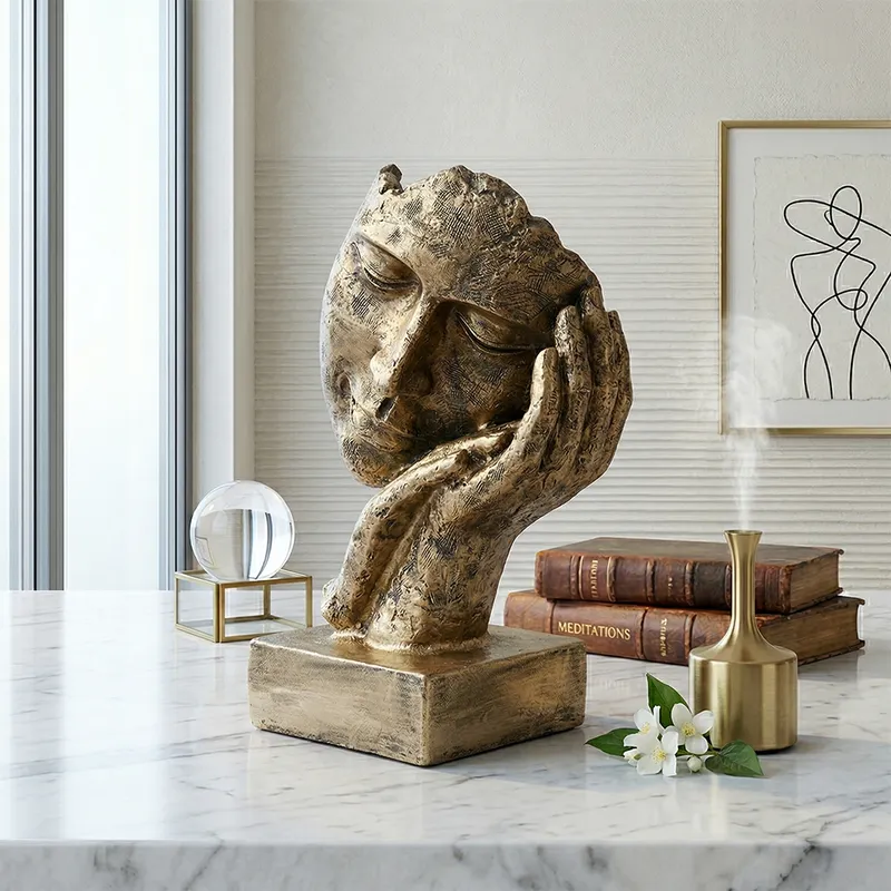Abstract Thinking Face Sculpture Showpiece (Resin/Metal Finish)