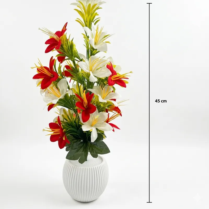 Artificial Lily Flower Arrangement with Ceramic Vase