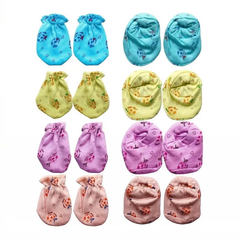 Baby Cotton Mittens & Booties Set (Multi-Color, Soft & Comfortable)