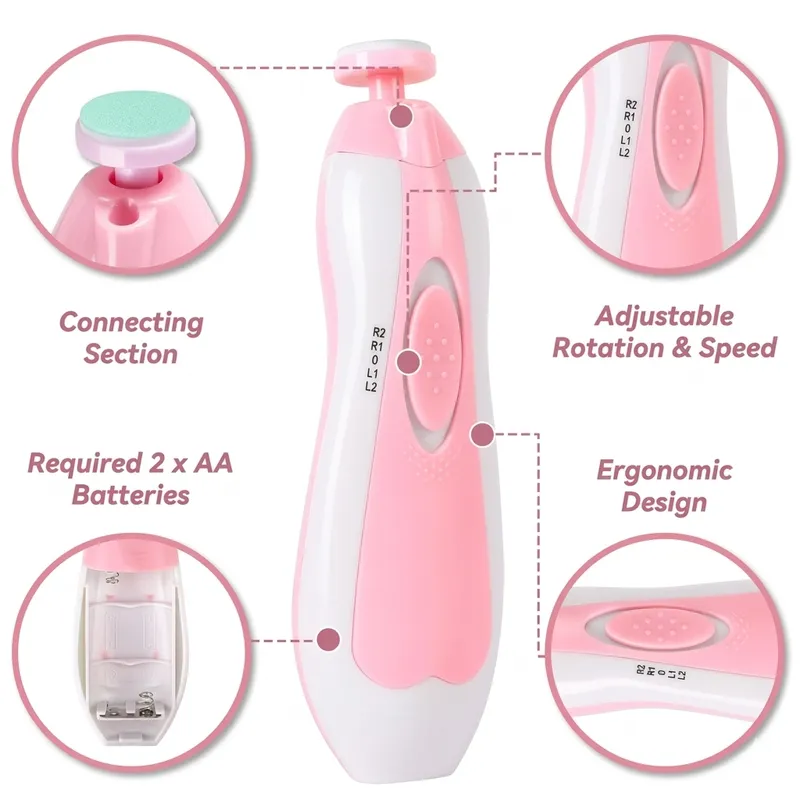 Baby Electric Nail Trimmer with 6 Grinding Heads – Safe & Painless Nail Care Kit for Infants & Kids.