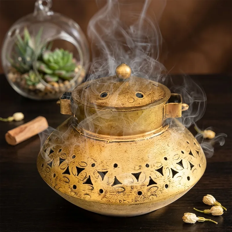 Brass Hanging Incense Burner (Dhoop/ Loban Holder) with Wall Bracket & Bells