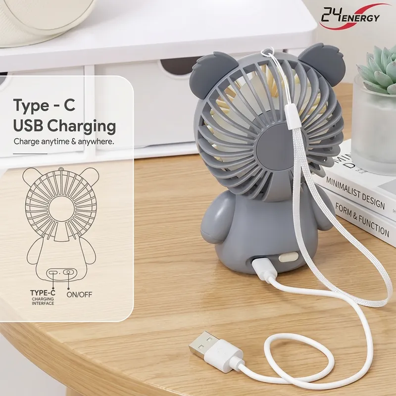 Cute Koala Mini Rechargeable Fan with Type-C USB Charging | Portable Handheld & Table Fan