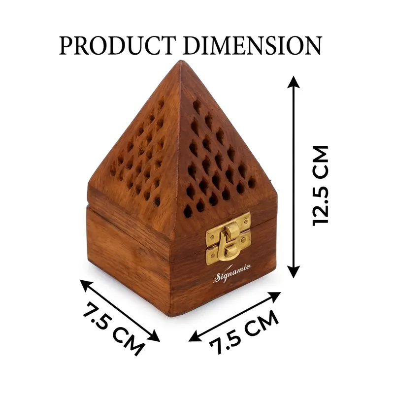 Handcrafted Wooden Dhoop Dani Box with Brass Cup – Pyramid Incense Burner for Camphor