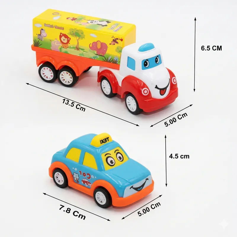 Kids Cartoon Vehicle Toy Set (5 Pieces) – Bus, Taxi, Airplane & Truck