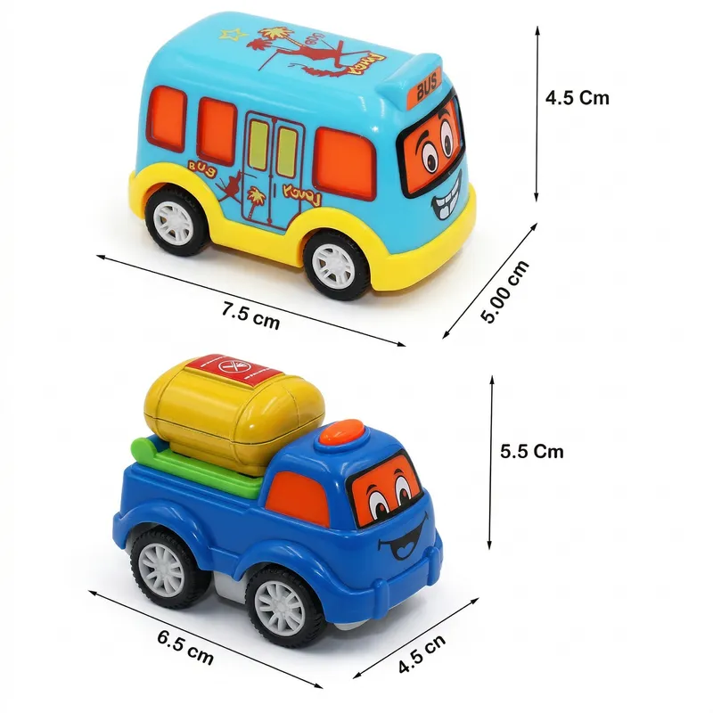 Kids Cartoon Vehicle Toy Set (5 Pieces) – Bus, Taxi, Airplane & Truck