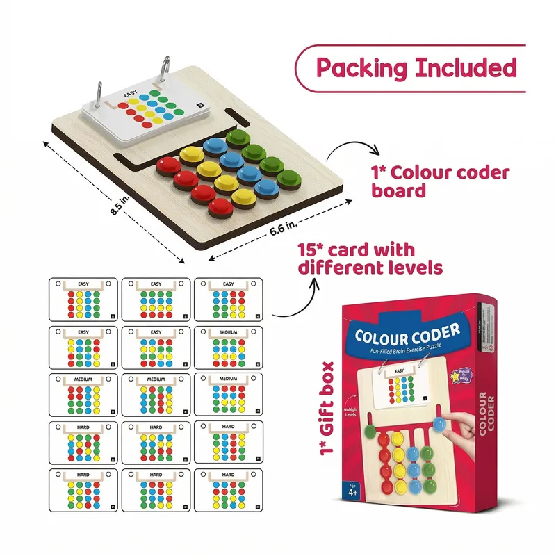 Montessori Colour Coder Puzzle Board Game for Kids & Adults | Brain Teaser Logic Game with Pattern Cards