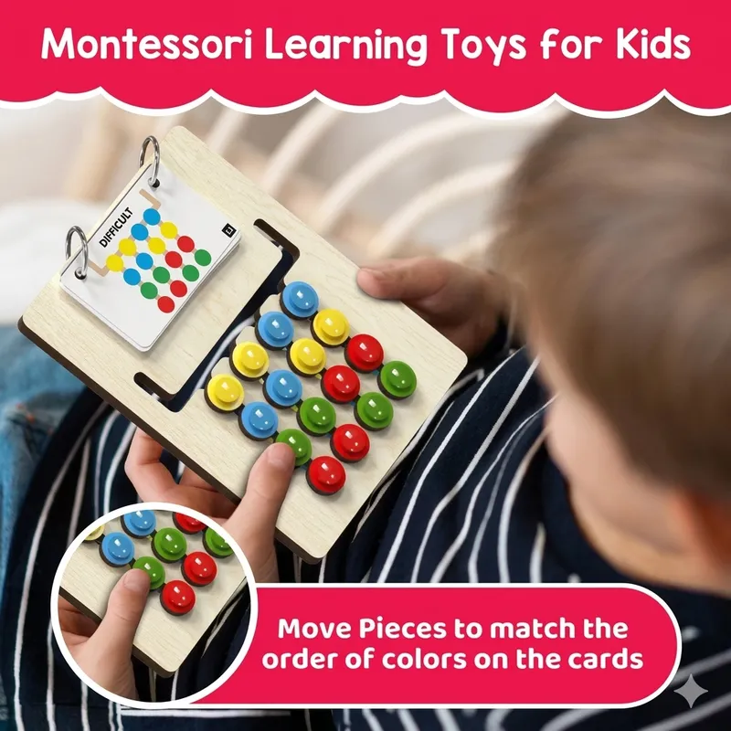 Montessori Colour Coder Puzzle Board Game for Kids & Adults | Brain Teaser Logic Game with Pattern Cards