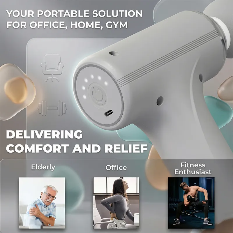 Portable Deep Tissue Massage Gun with 4 Speed Levels | Rechargeable Body Massager for Muscle Pain Relief