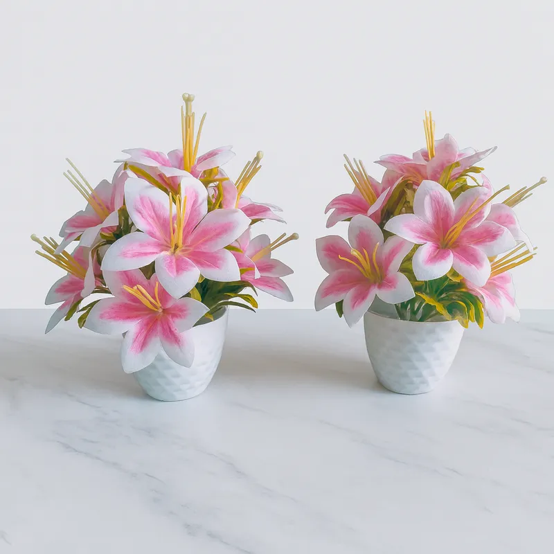 Premium Artificial Pink Lily Flower Pot | Realistic Decorative Plant