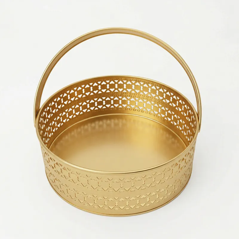 Premium Golden Metal Decorative Basket with Handle