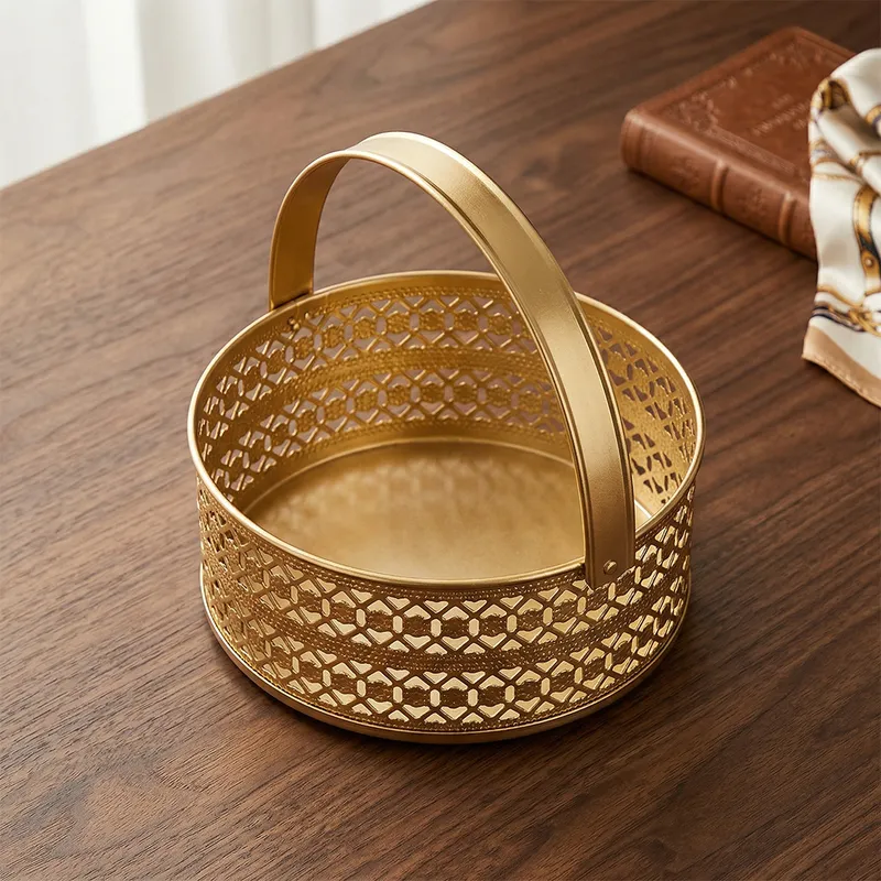 Premium Golden Metal Decorative Basket with Handle