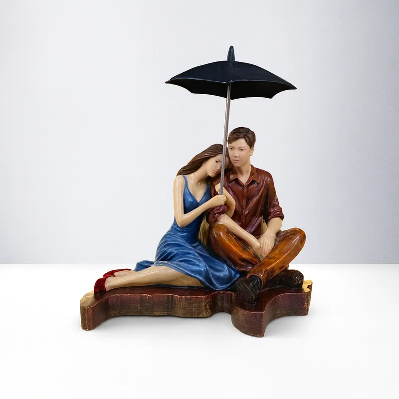 Romantic Couple Figurine Showpiece with Umbrella | Premium Resin Love Statue