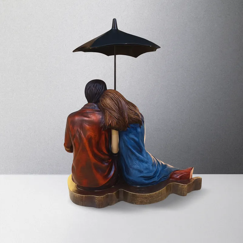 Romantic Couple Figurine Showpiece with Umbrella | Premium Resin Love Statue