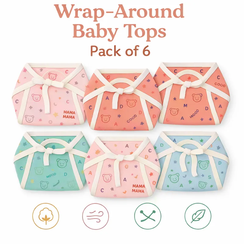Tie-Up Cloth Diapers & Wrap-Around Baby Tops Combo (Pack of 6) – Soft, Breathable, Reusable