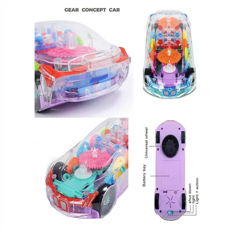 Transparent Gear Concept Car Toy with Lights & Music | Bump & Go Electric Educational Toy for Kids