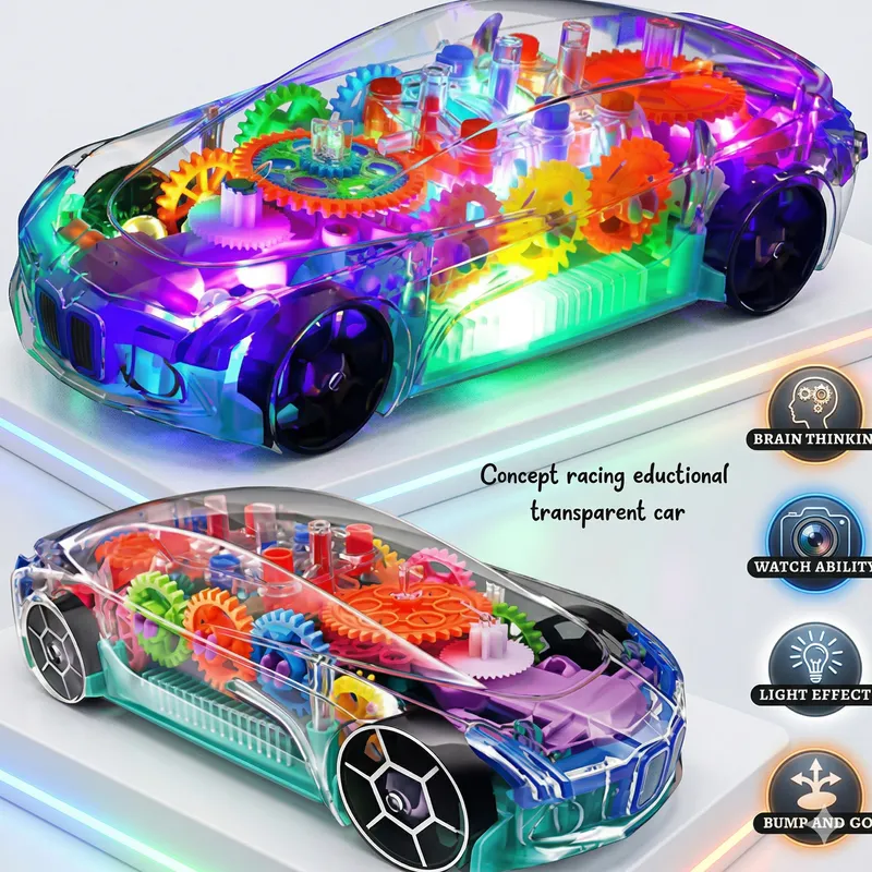 Transparent Gear Concept Car Toy with Lights & Music | Bump & Go Electric Educational Toy for Kids