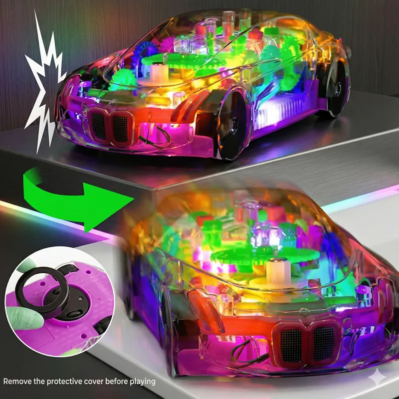 Transparent Gear Concept Car Toy with Lights & Music | Bump & Go Electric Educational Toy for Kids