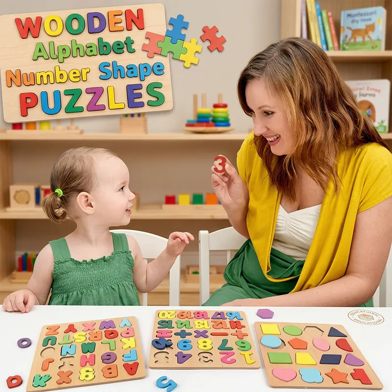 Wooden Educational Puzzle Board Set for Kids – Alphabets, Numbers & Shapes Learning Toy