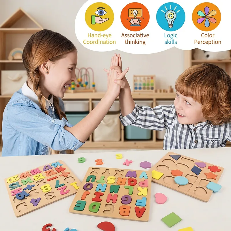 Wooden Educational Puzzle Board Set for Kids – Alphabets, Numbers & Shapes Learning Toy