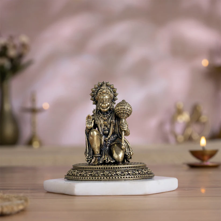 Brass Hanuman Idol Blessing in Abhaya Mudra (3.5 Inch)