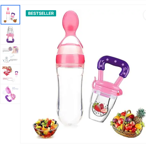 Vadhavan 90ML Newborn Baby Feeding Bottle Silicone Squeeze Feeding Spoon and Fruit feeder - Silicone  (Multicolor)